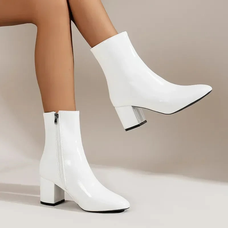 Women's Pointed Toe Faux Leather Ankle Boots
