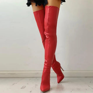 Stiletto Stiefel Oberschenkelhoch Elegant - Cecile LavelleRot