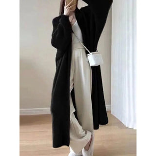 Strickjacke Damen Lang Offen in Schwarz