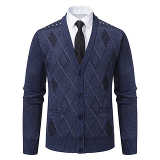 Strickjacke Herren V-Ausschnitt in Blau-Grau
