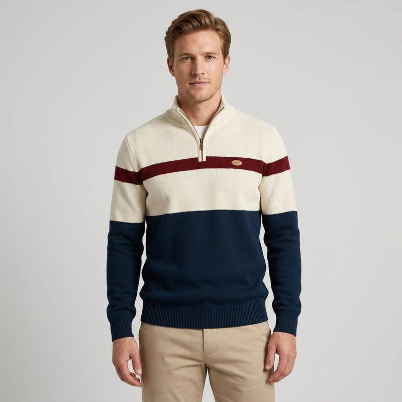 Men’s knitted quarter-zip color-block sweater