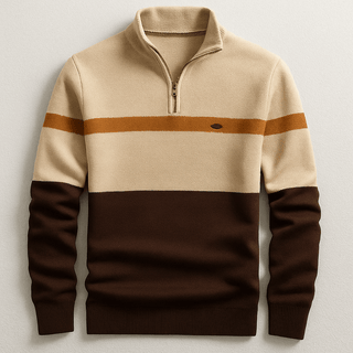 Strickpullover Herren Quarter Zip Color Block - Cecile LavelleKhaki
