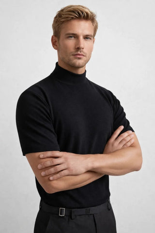 T-Shirt Herren Slim Fit Stehkragen - Cecile LavelleSchwarz