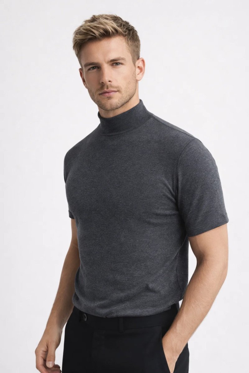 Men's Slim Fit T-Shirt with Stand-Up Collar
