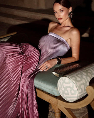 Trägerloses Plissee Maxikleid Elegant - Cecile LavelleRosa