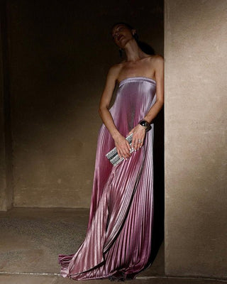 Trägerloses Plissee Maxikleid Elegant - Cecile LavelleRosa