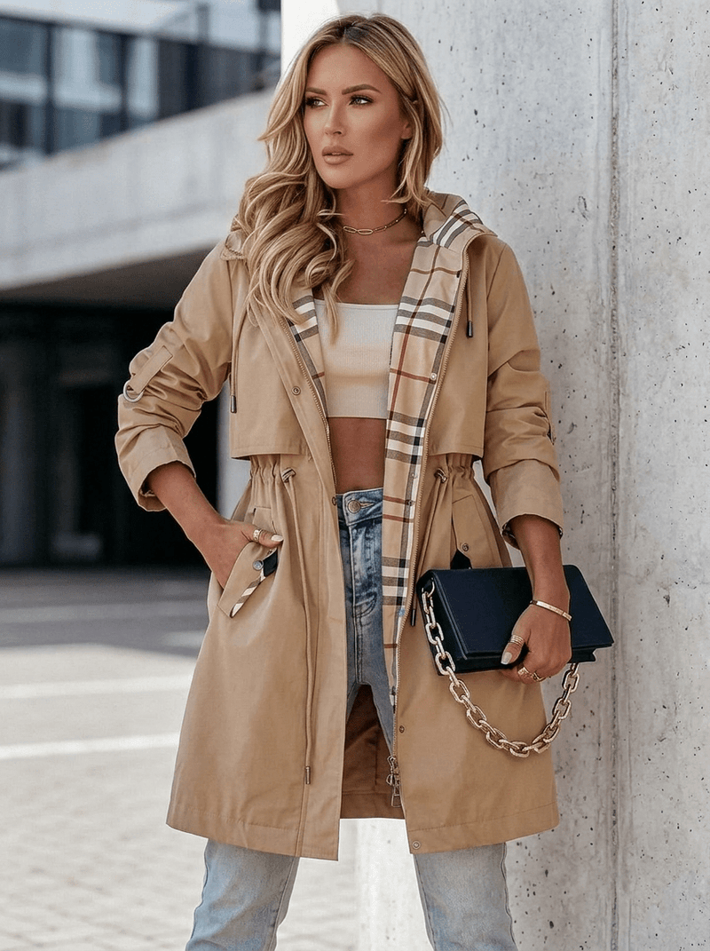 Women's Khaki Trench Coat with Hood