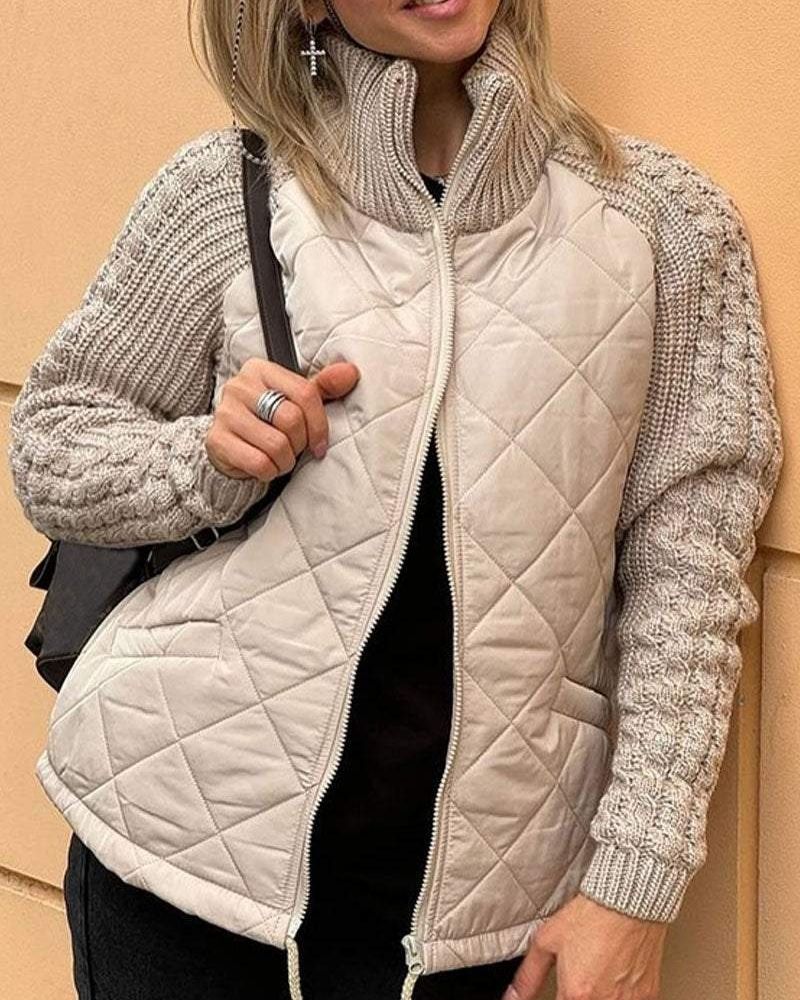 Women's Quilted Jacket with Knit Sleeves