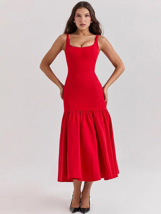 vivienne – elegantes midikleid mit trägern & ausgestelltem volantrock - Cecile LavelleRot