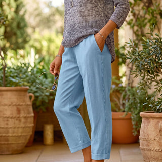 Weitbeinige Damen Sommerhose mit Elastischem Bund - Cecile LavelleWeiß