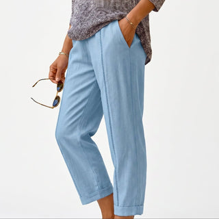 Weitbeinige Damen Sommerhose mit Elastischem Bund - Cecile LavelleBlau