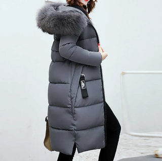 Winterjacke Damen mit Kunstfellkragen in Grau
