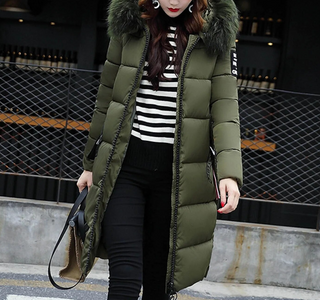 Winterjacke Damen mit Kunstfellkragen in Grün