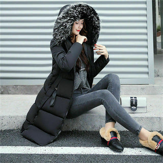 Winterjacke Damen mit Kunstfellkragen in Schwarz