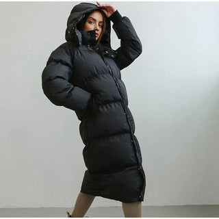 Wintermantel Damen Puffer Lang mit Kapuze - Cecile LavelleSchwarz