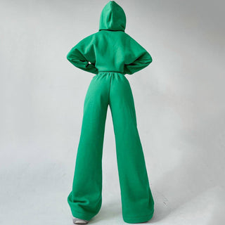 Zweiteiler Damen Oversize Hoodie und Schlaghose in Grün