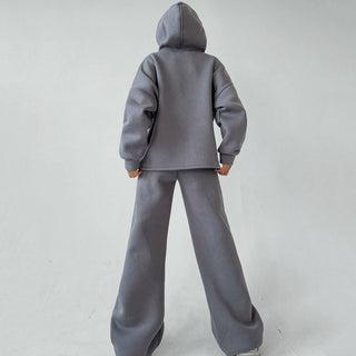 Zweiteiler Damen Oversize Hoodie und Schlaghose in Hellgrau