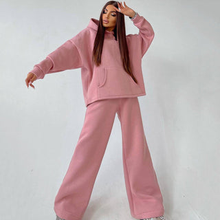 Zweiteiler Damen Oversize Hoodie und Schlaghose in Rosa