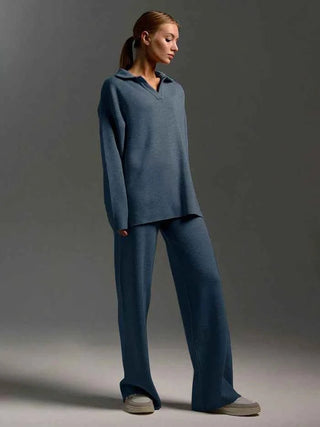 Zweiteiliges Set mit Pullover und weiter Hose - Cecile LavelleBlau